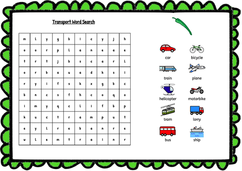 Transport Word Search - with symbols