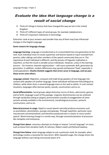 Language Change and Society Factsheet