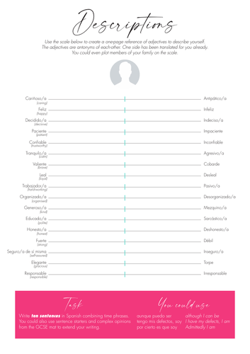 Spanish character adjective scale