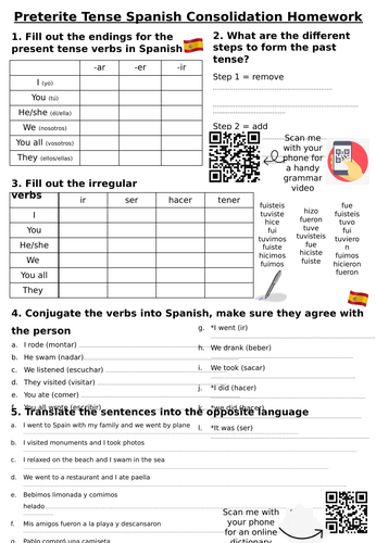 Spanish Preterite Tense Consolidation Homework