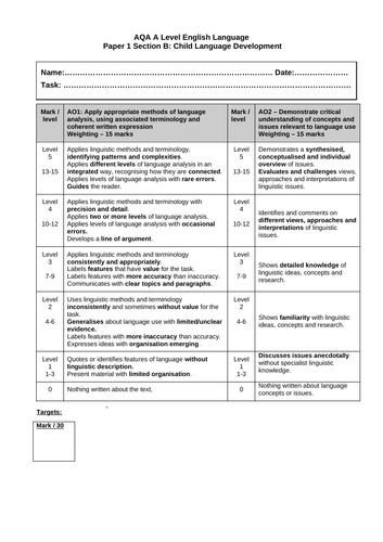 Children's language development essay mark sheet