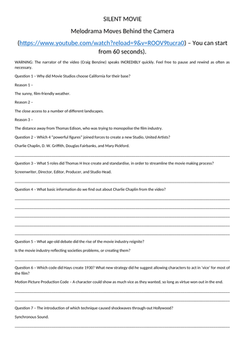 Drama Home Learning - Silent Movies - Worksheet