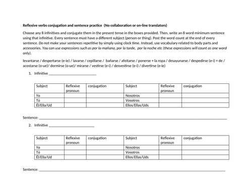 Worksheet on reflexive verbs | Teaching Resources