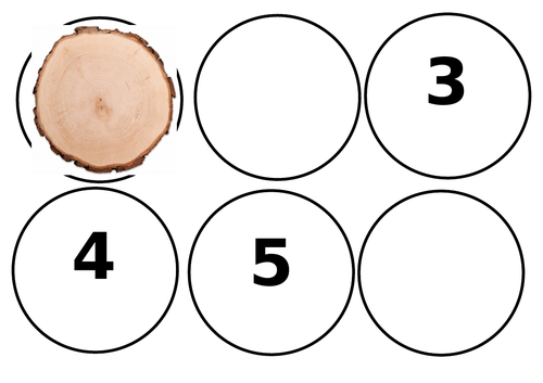 Log slices with numbers, missing numbers and dots for correspondence