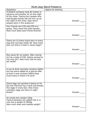 Multistep Worksheet