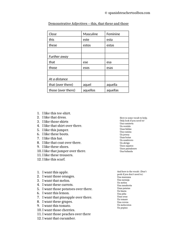 Demonstrative Adjectives In Spanish Teaching Resources 2409