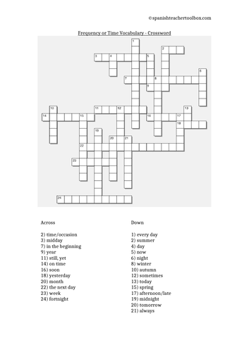 Spanish frequency & time vocab Crossword