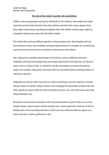 GCSE sociology- gender role socialisation (WJEC)
