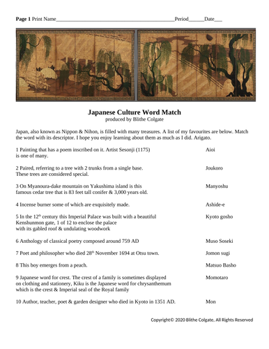 Japan Culture 3 Worksheets & Answers | Teaching Resources