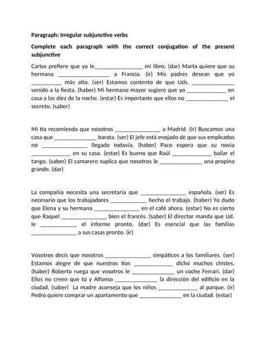 Irregular subjunctive paragraph