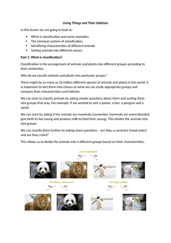 Lesson for all of Living Things & Their Habitats Yr. 6