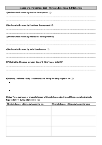 BTEC HEALTH AND SOCIAL CARE - UNIT 1 - PIES knowledge test