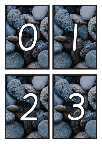 Flashcards Number 0-20 on Pebble Background