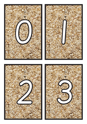 Flashcards Number 0-20 on Sand Background