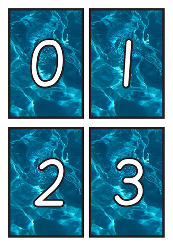 Flashcards Number 0-20 on Water Background