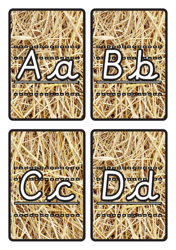Lined Alphabet Flashcards A-Z Lower & Uppercase on Hay Background