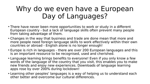 European Day of Languages starter tasks