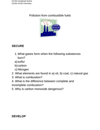 Edexcel Pollution from combustible fuels CC16e IT lesson