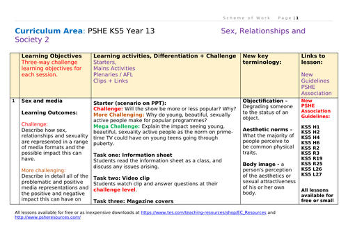 Year 13 PSHE Scheme of Work - Sex and Relationships 2