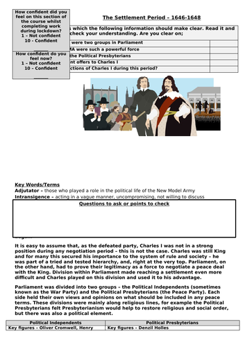 AQA History  Unit 1D - Recap on Settlement, 1646-48