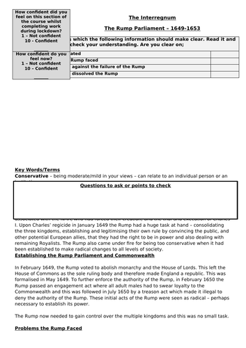 AQA Unit 1D - Recap on The Rump Parliament, 1649-1653