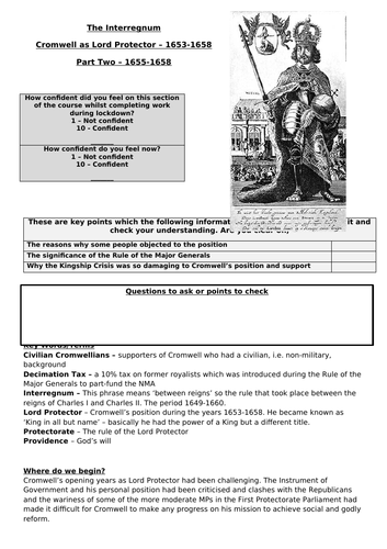 AQA Unit 1D - Recap on Cromwell's Protectorate, 1655-1658