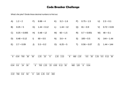 Dividing decimals codebreaker