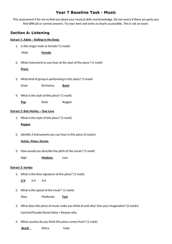 Music Baseline Assessment