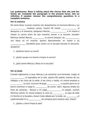 Reading: Los quehaceres with questions