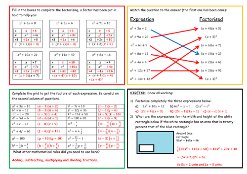 Factorising Quadratic Expressions Lesson | Teaching Resources