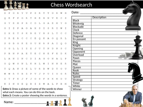 5 x Chess Wordsearch Starter Activity Board Games Cover Lesson Plenary