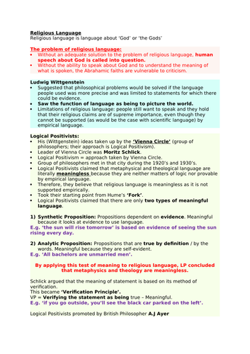 AS/A-Level: Religious Language