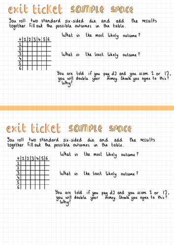 Probability Exit Tickets - White Rose Maths Year 8 Block 6