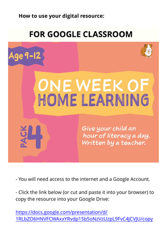 Digital Distance Learning Resource For Google Classroom: Pack 4 (9-12 years)