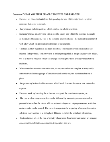 CAMBRIDGE AS LEVEL BIOLOGY NOTES ENZYMES