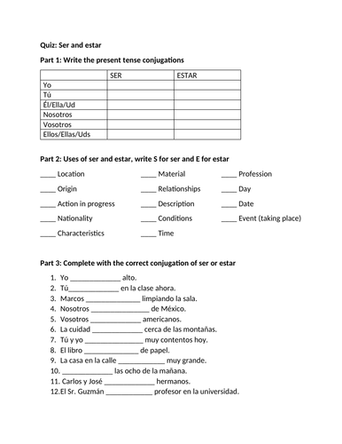 Quiz ser and estar