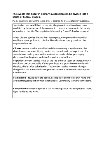 Ecological Succession Statement Sort