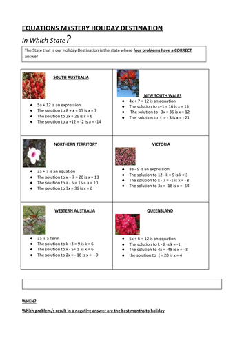 Holiday Destination : Equations
