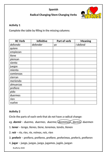 Spanish - Radical Changing / Stem Changing Verbs