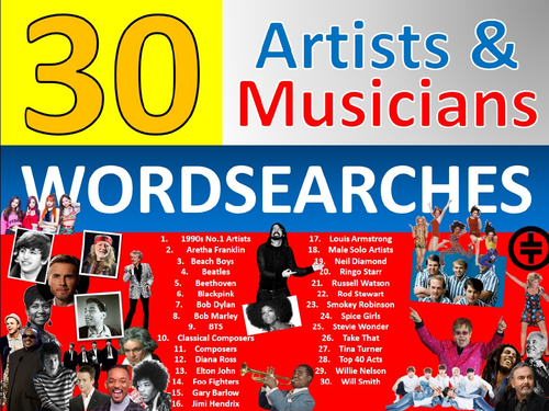30 x Musicians Wordsearch Sheet Starter Activity Keywords Cover Music Artists Singers
