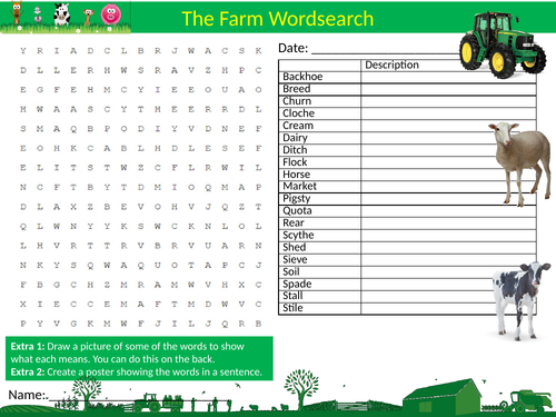4 x The Farm Wordsearch Sheet Starter Activity Keywords Cover Homework Animals Farming