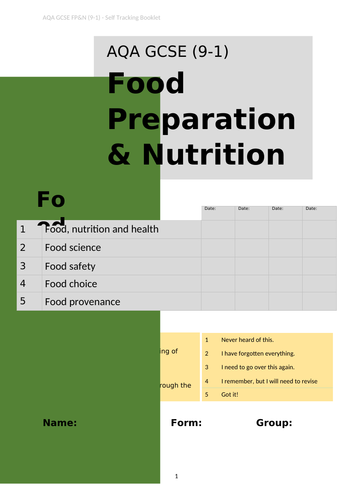 AQA Food Preparation and Nutrition Specification RAG