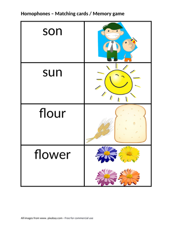 ESOL/EAL/EFL Homophones Matching Pairs game