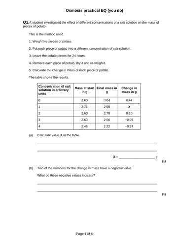 AQA GCSE Science 4.1 Osmosis and osmosis practical theory