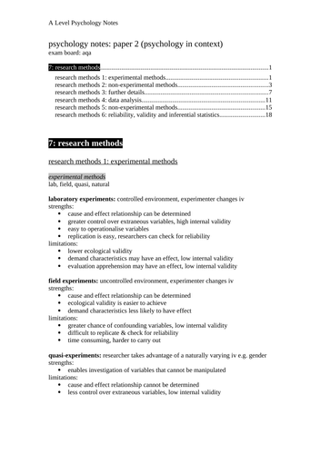Research Methods: AQA Psychology A-Level Notes