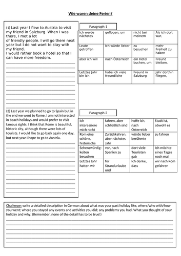 Ferien sentence puzzle - GCSE translation + writing
