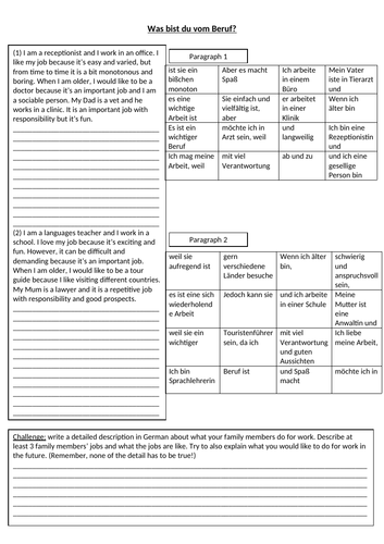 Berufe text puzzles - GCSE Translation and writing