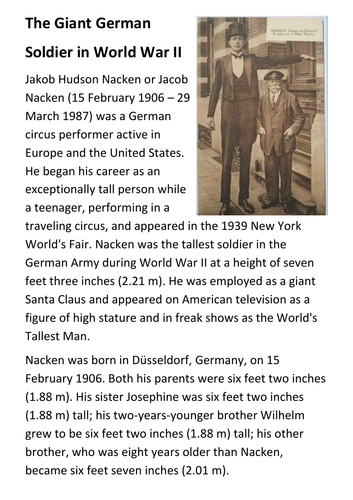 The Giant German Soldier in World War II - Jakob Nacken Handout