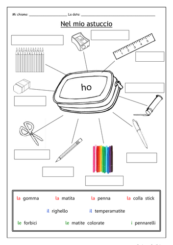 ITALIAN - NEL MIO ASTUCCIO - SCHOOL ITEMS