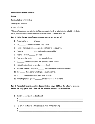 Reflexive pronouns placement practice
